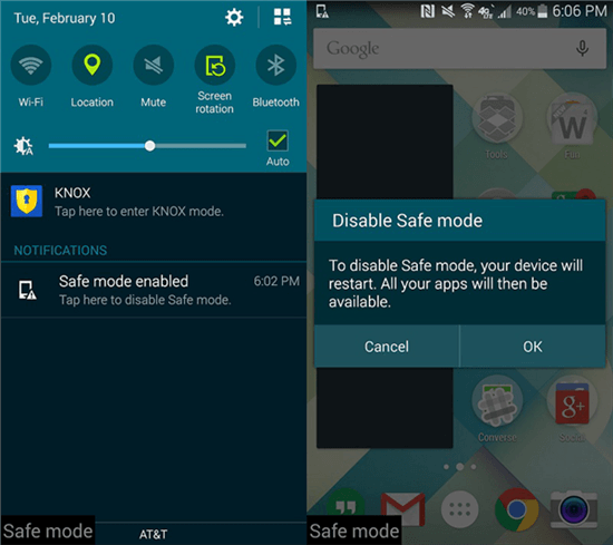 Disable Safe Mode from Notification Panel