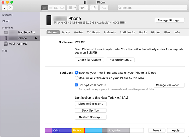 Restore an iTunes backup