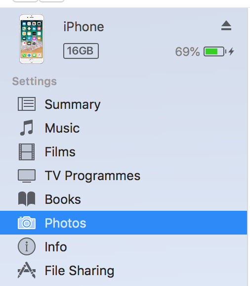 Access Photos Settings in iTunes for Your iOS Device