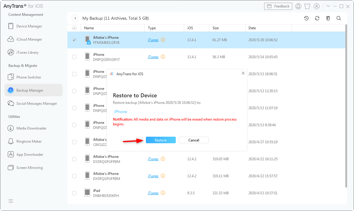 Restore Backup Contents on An iOS Device