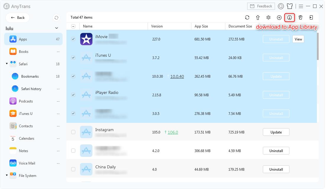 AnyTransのアプリライブラリにアプリをダウンロードする-ステップ2