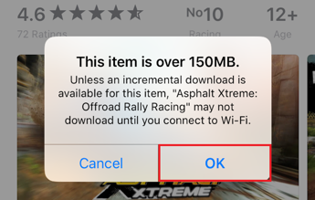 Press OK to Message Says Over 150MB