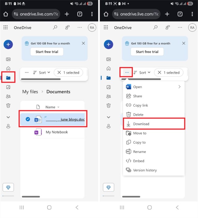 Download Document in OneDrive