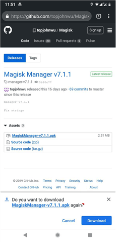 Download Magisk Manager on Device