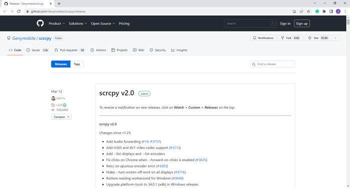 Download Scrcpy from Github