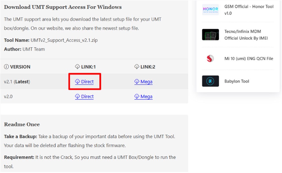 Download UMT Support Access