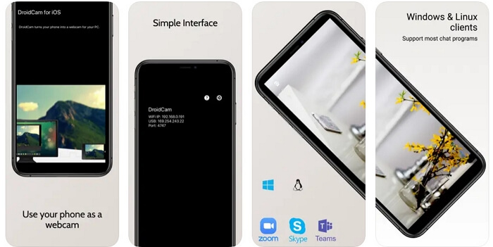 DroidCam features for webcam