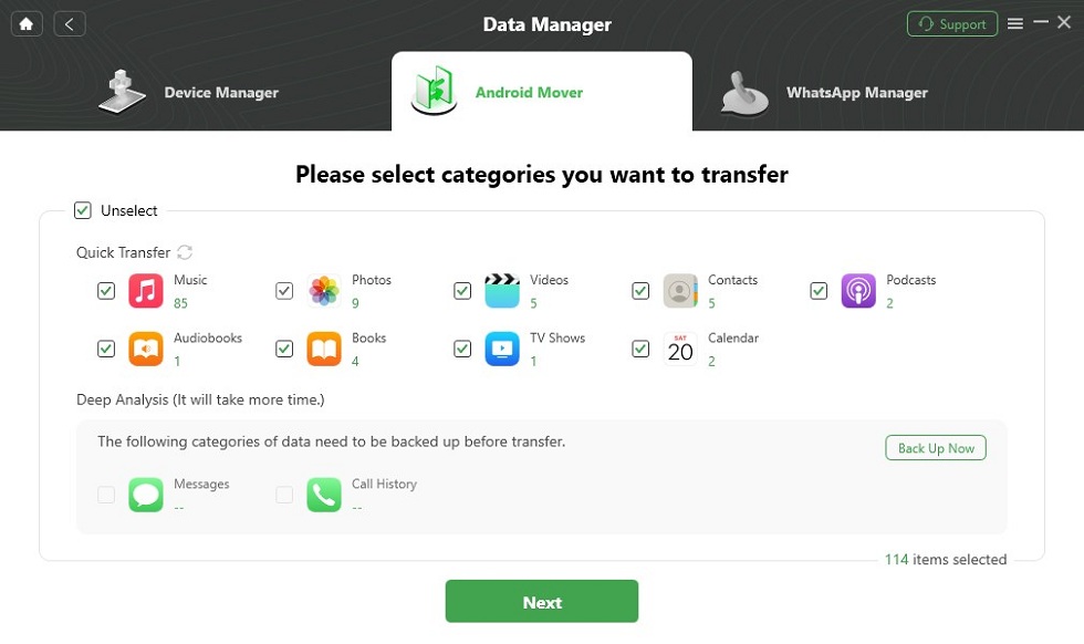 Select Data to Transfer