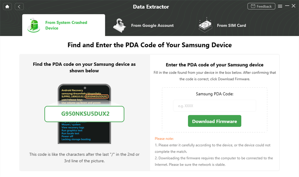 Find and Enter PDA Code
