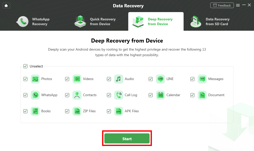 Select the Data Type You Need to Recover