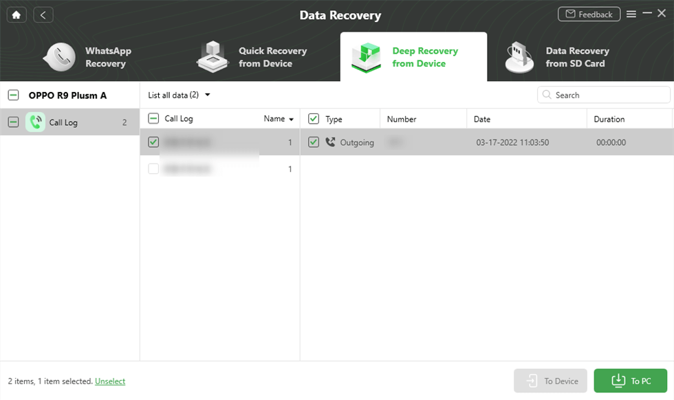 Select and Recover Data