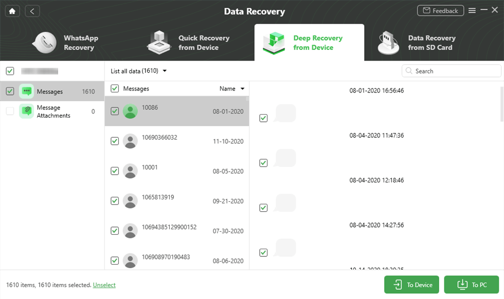 Recover Message to Computer to Device