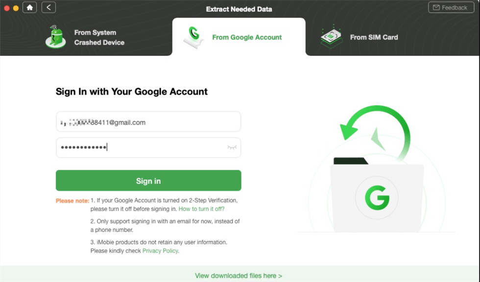 Sign in Google Account and Password