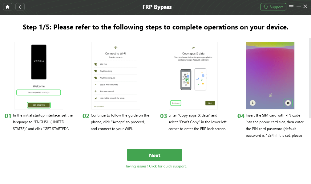 FRP bypass follow steps Sony