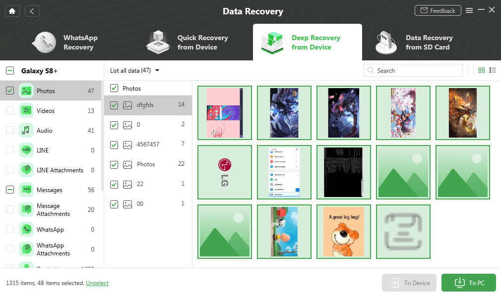 Select and Recover Data to Device or Computer
