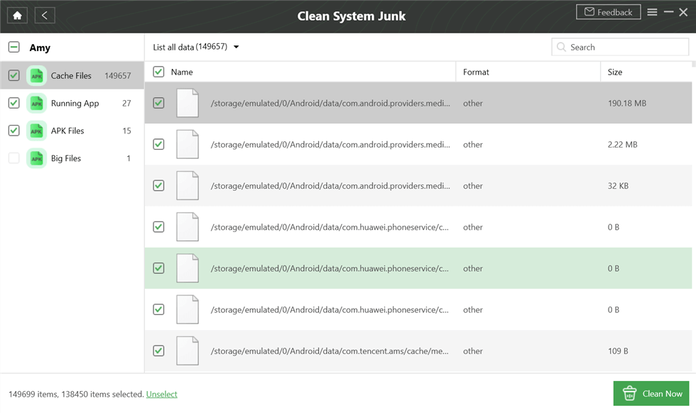 Preview and select System Junk Data to Clean