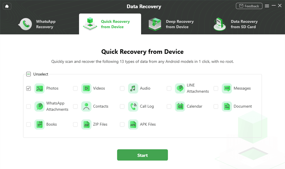 Select the Data Type that You Want to Recover