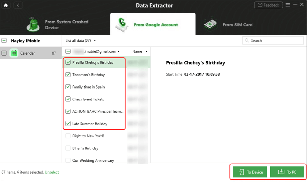 Select Calendar to Device or Computer