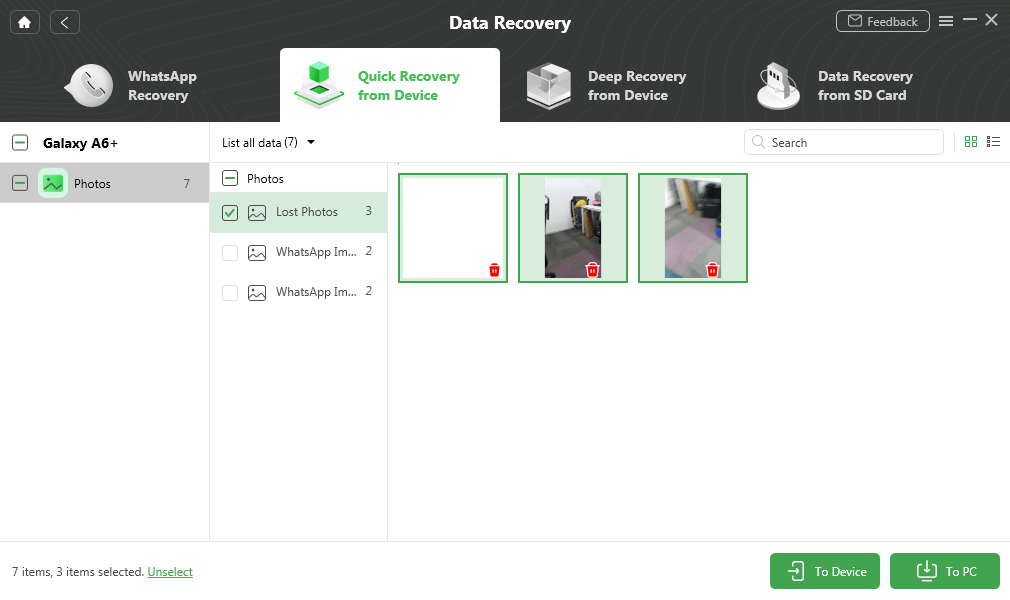 Select Deleted Photos to Recover