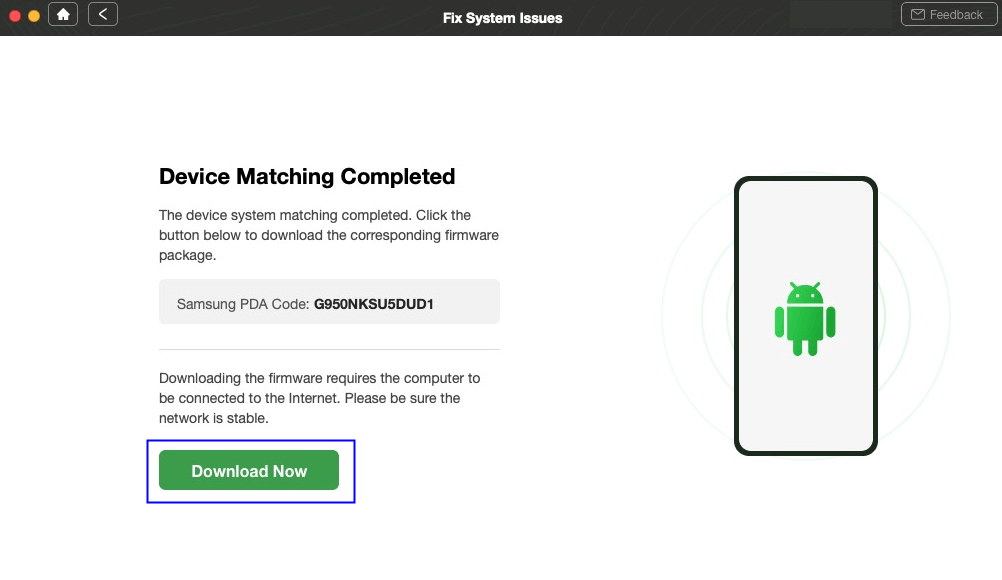 a Firmware-csomag letöltésének megkezdése