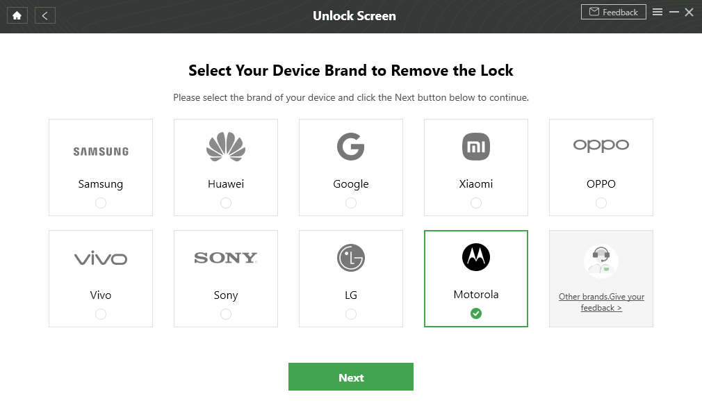 Select your Device Brand Motorola