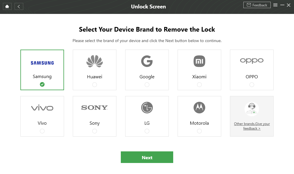 Confirm your Device Brand and Continue