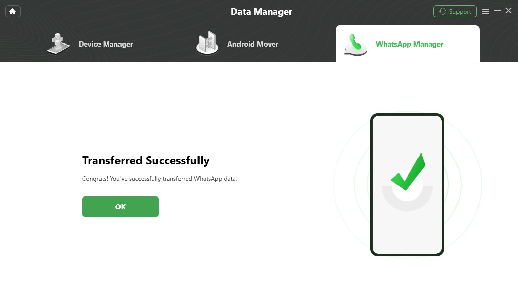 Transfer WhatsApp Data from Android to Android Finished