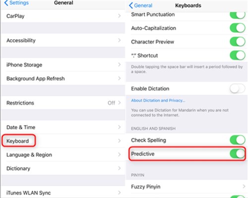Disable Predictive Feature on iPhone