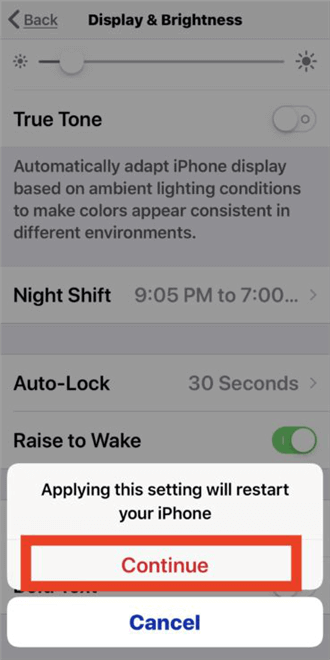 Apply Bold Text to Restart iPhone