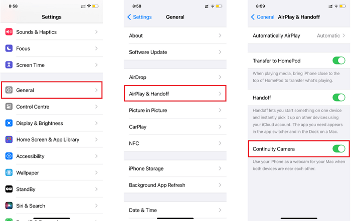 Enable Continuity Camera on iPhone