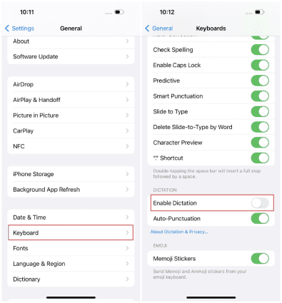 Enable Dictation in Settings
