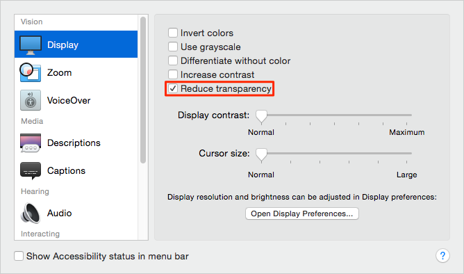 Disable Transparency Effects on Mac