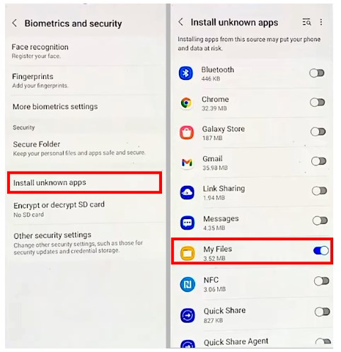 Enable My Files to Install Unknown Apps