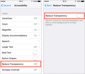 Enable Reduce Transparency on iPhone