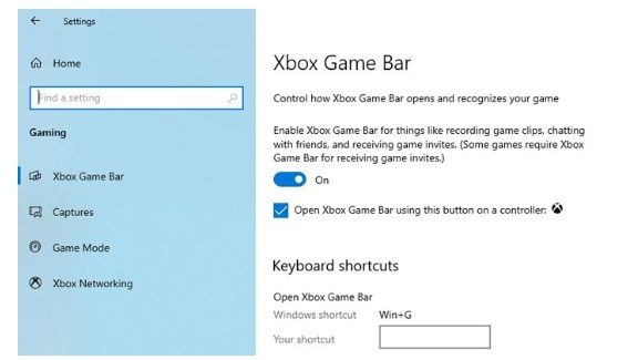 enable xbox game bar in the settings