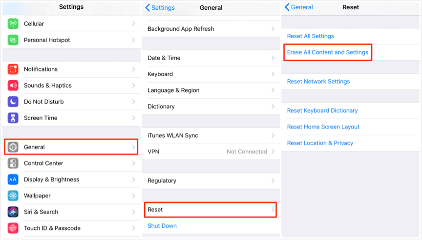 Erase All Content And Settings on iPhone