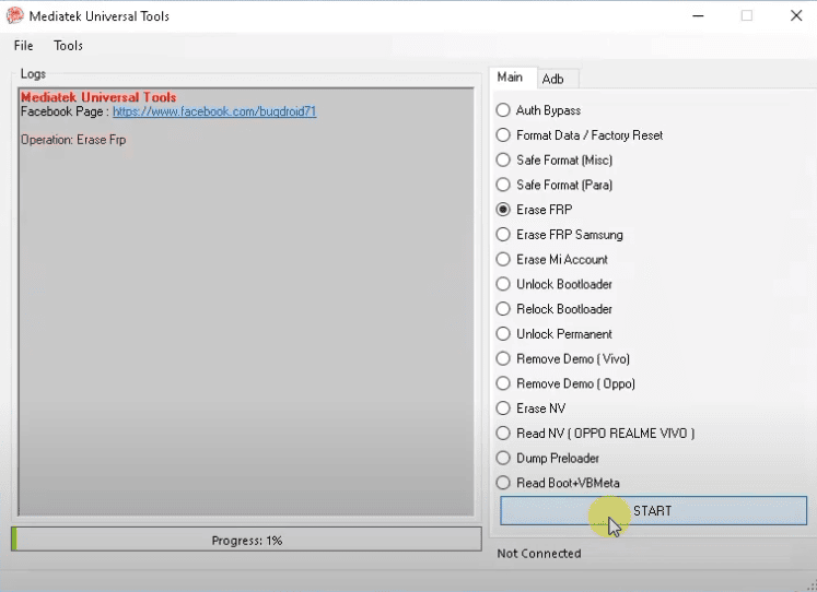 Erase FRP in MediaTek Universal Tool