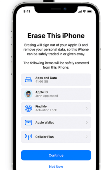 Erase iPhone with Apple ID and Password in Settings