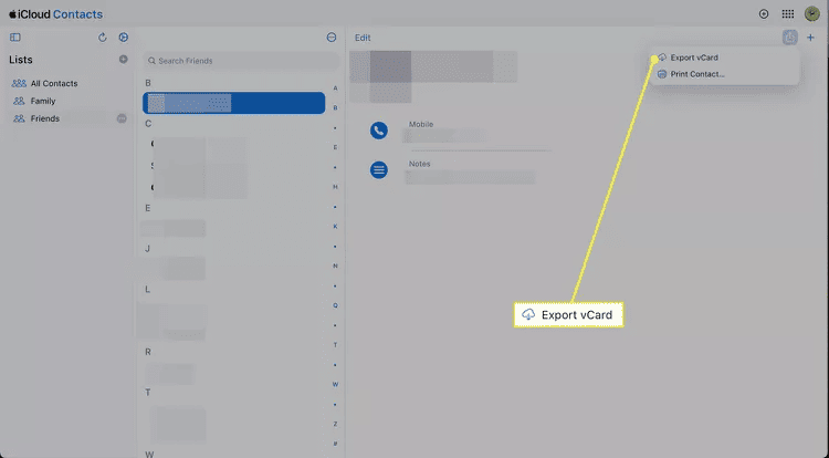Export iPhone Contacts on iCloud