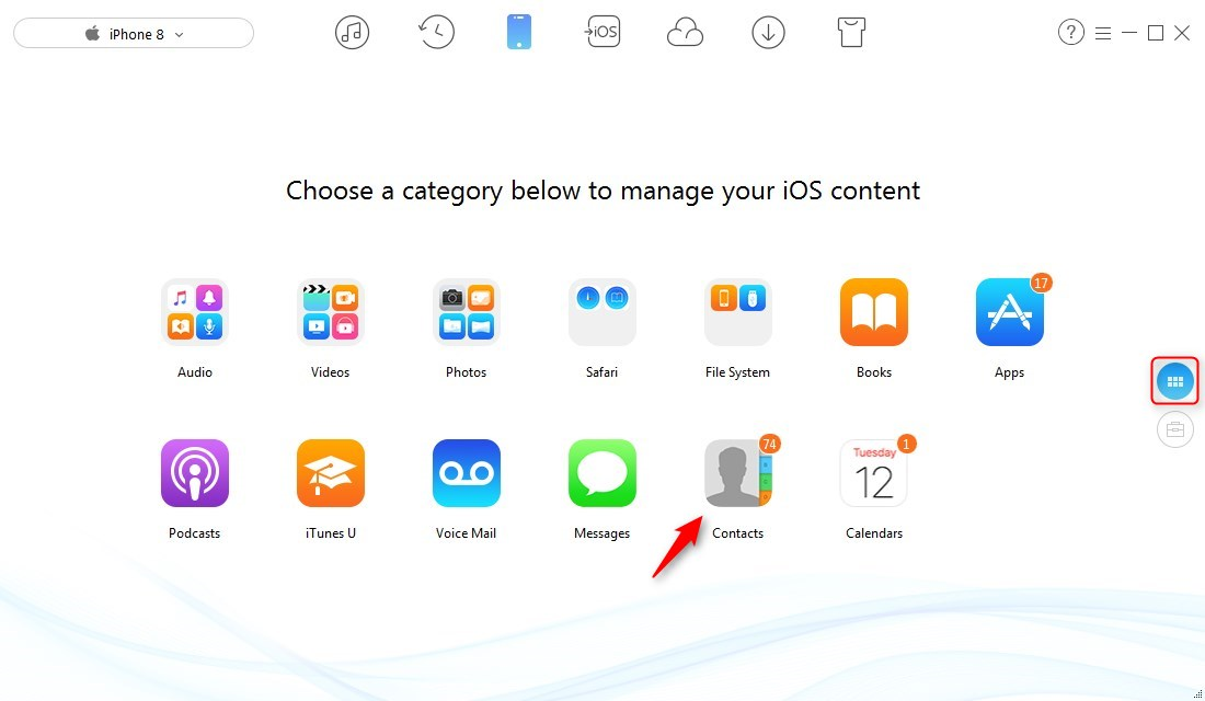 How to Export Contacts from iPhone X/8 - Step 2