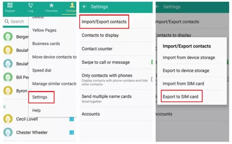 Export Contacts to SIM Card