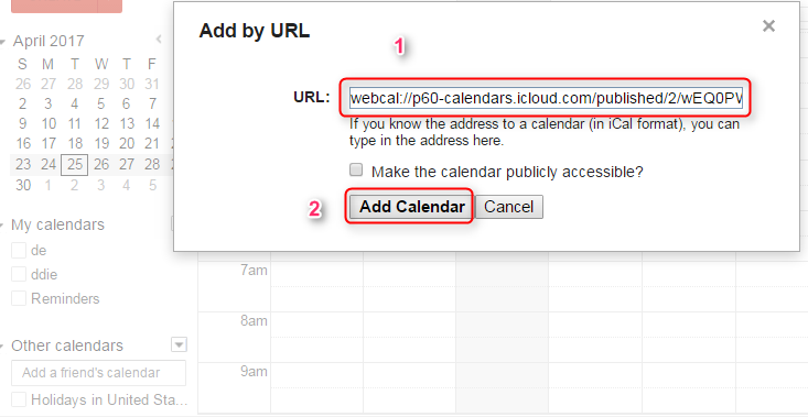 Share iCloud Calendar with Google by URL - Step 3