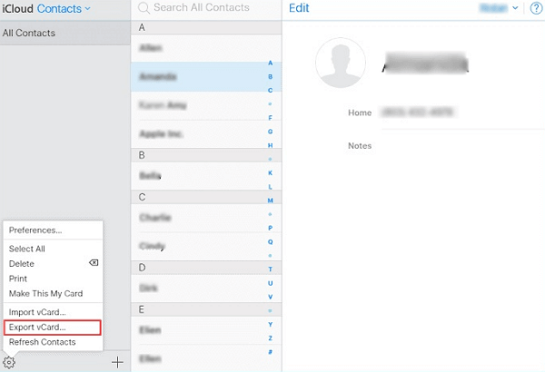 Export iPhone Contacts to Excel in iCloud
