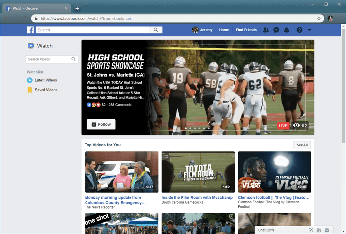 Facebook Watch for Football Streaming