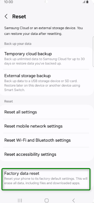 Perform a Final Factory Reset
