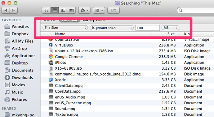 search mac for largest program files