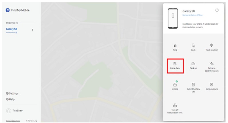 find my mobie Erase Data