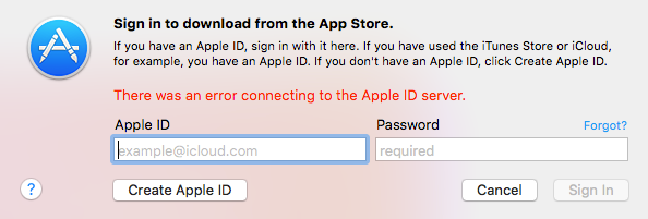 An Error Connecting to the Apple ID Server on Computer