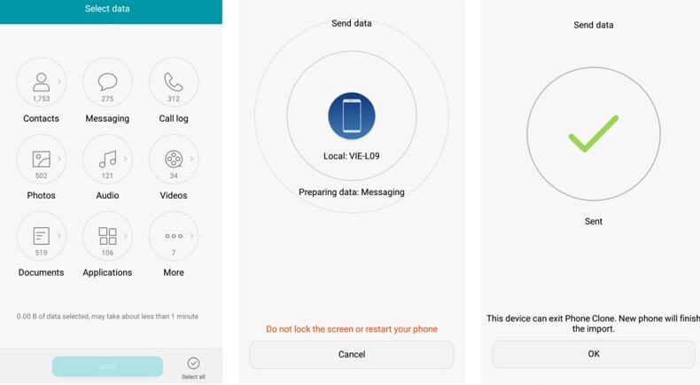 Choose the Data You Want to Move and Receive them on Huawei Phone