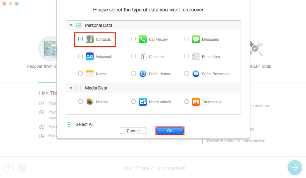 How to Recover Deleted Contacts on iPhone – Step 2